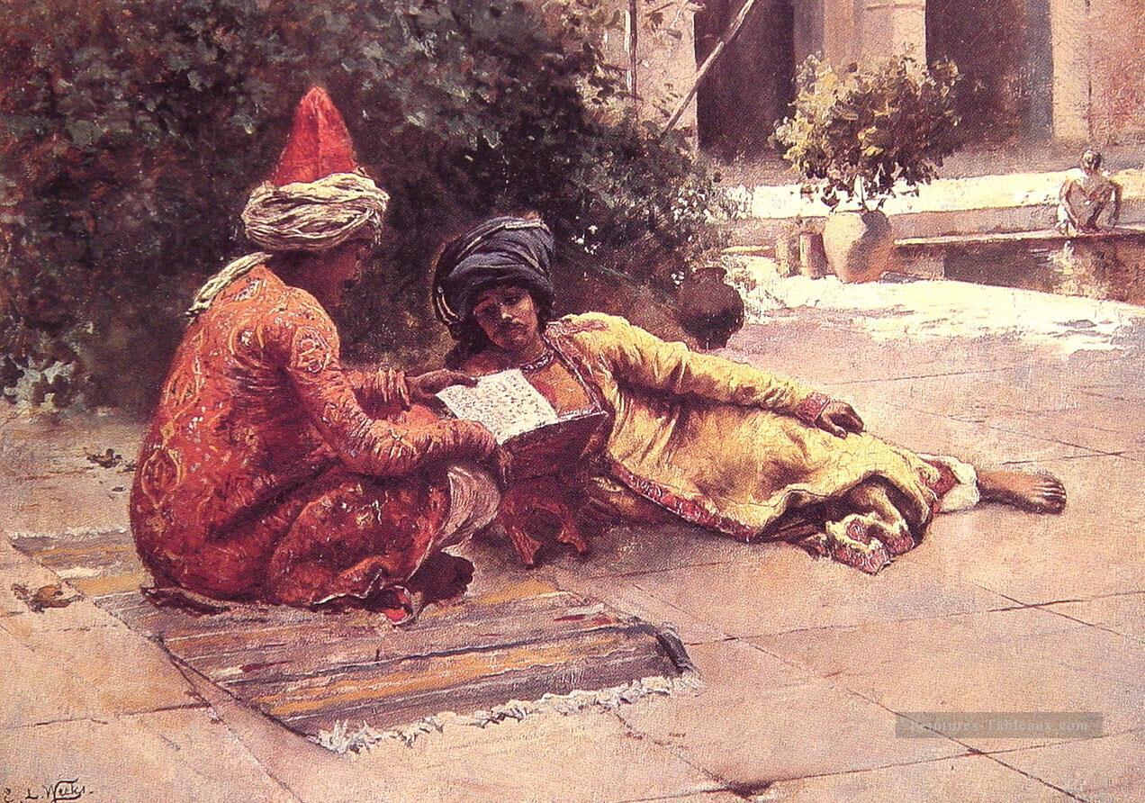 Deux Arabes lisant dans une cour Persique Egyptien Indien Edwin Lord Weeks Peintures à l'huile